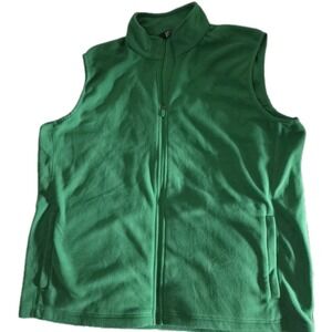 Lands' End Mens XL Green Fleece Vest Full Zip Lightweight Layering Outdoor Golf